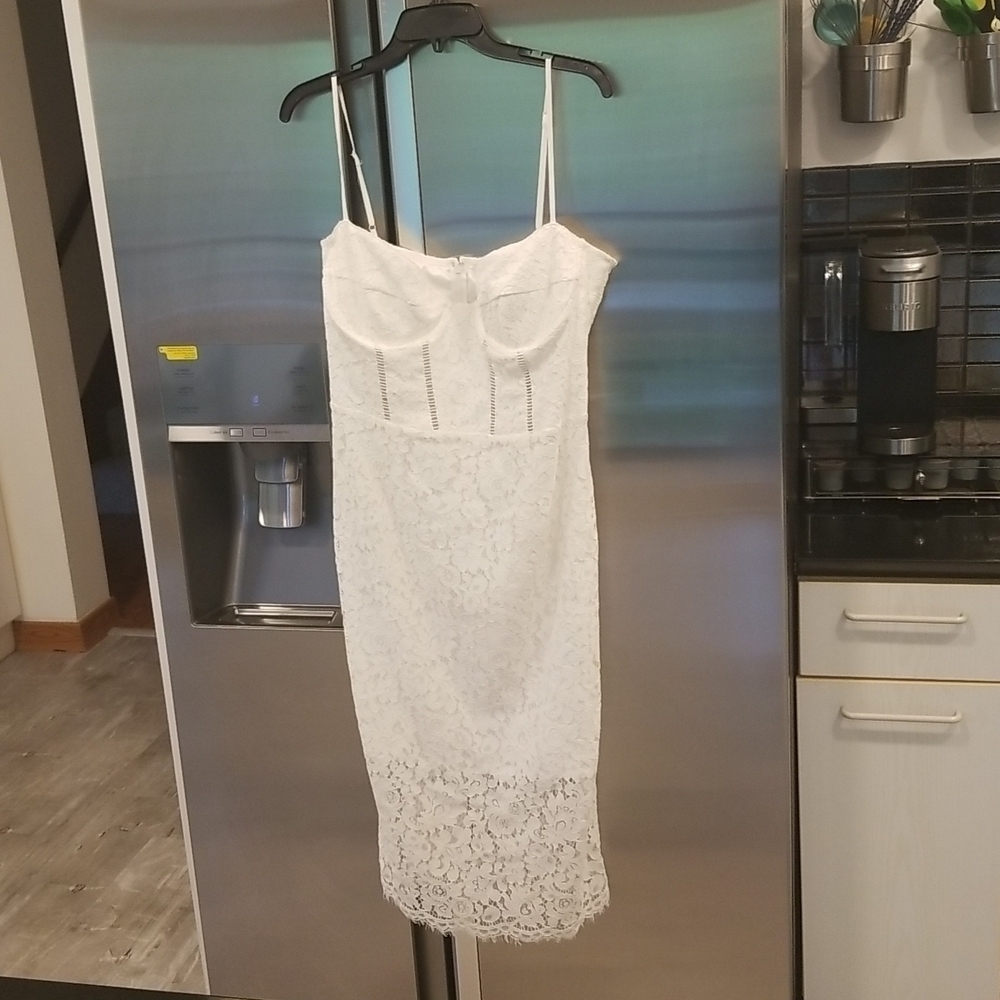 💕DRESS THE POPULATION💕 Jayleen Floral Lace Midi Dress ~ Off White XL NWT